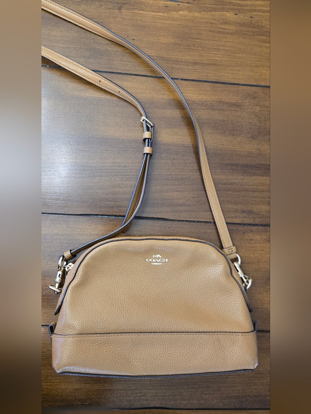 COACH Tan Pebbled Leather Crossbody with Gold Hardware